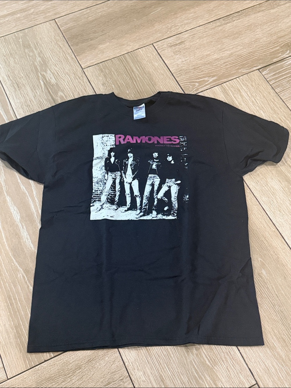 Jerzees Black Ramones Graphic Tee with Pink Logo